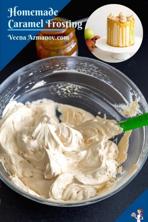 Pinterest image for caramel frosting recipe.