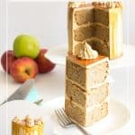 Pinterest image for apple cake with caramel sauce.