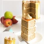 Pinterest image for apple cake with caramel sauce.