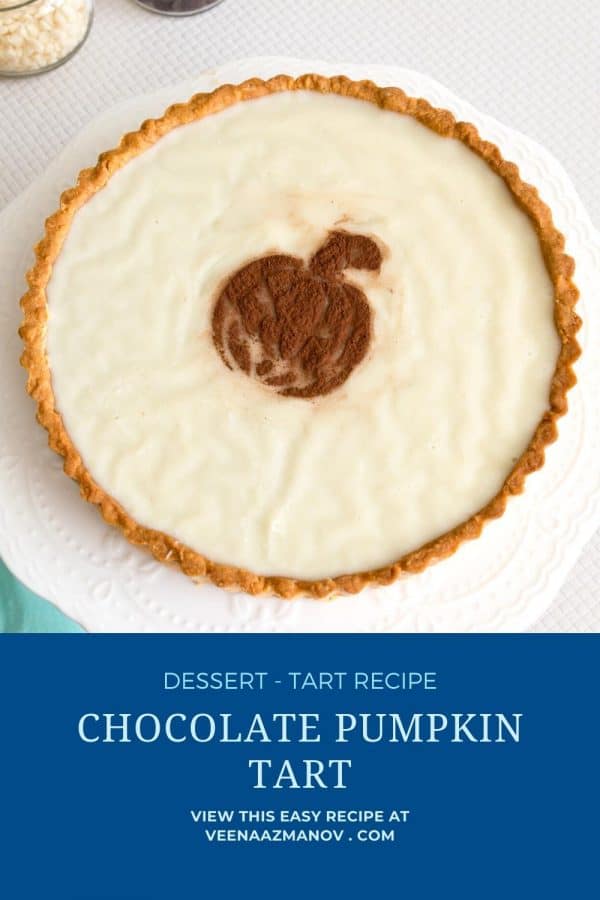 Pinterest image for tart with pumpkin and chocolate.