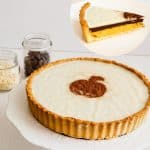 Pumpkin tart on a cake stand.