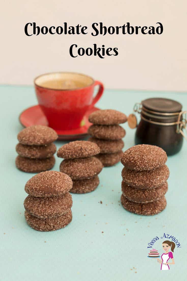 Soft, crisp and delicate these chocolate shortbread cookies just melt in the mouth. Made with just five simple ingredients and five minutes to mix these cookies get done in less than 20 minutes. No need to chill the dough and no special equipment but just a bowl and a whisk is all you need. An image optimized for social sharing for these chocolate shortbread cookies made with just six simple ingredients and five minutes to mix. The best shortbread cookies.
