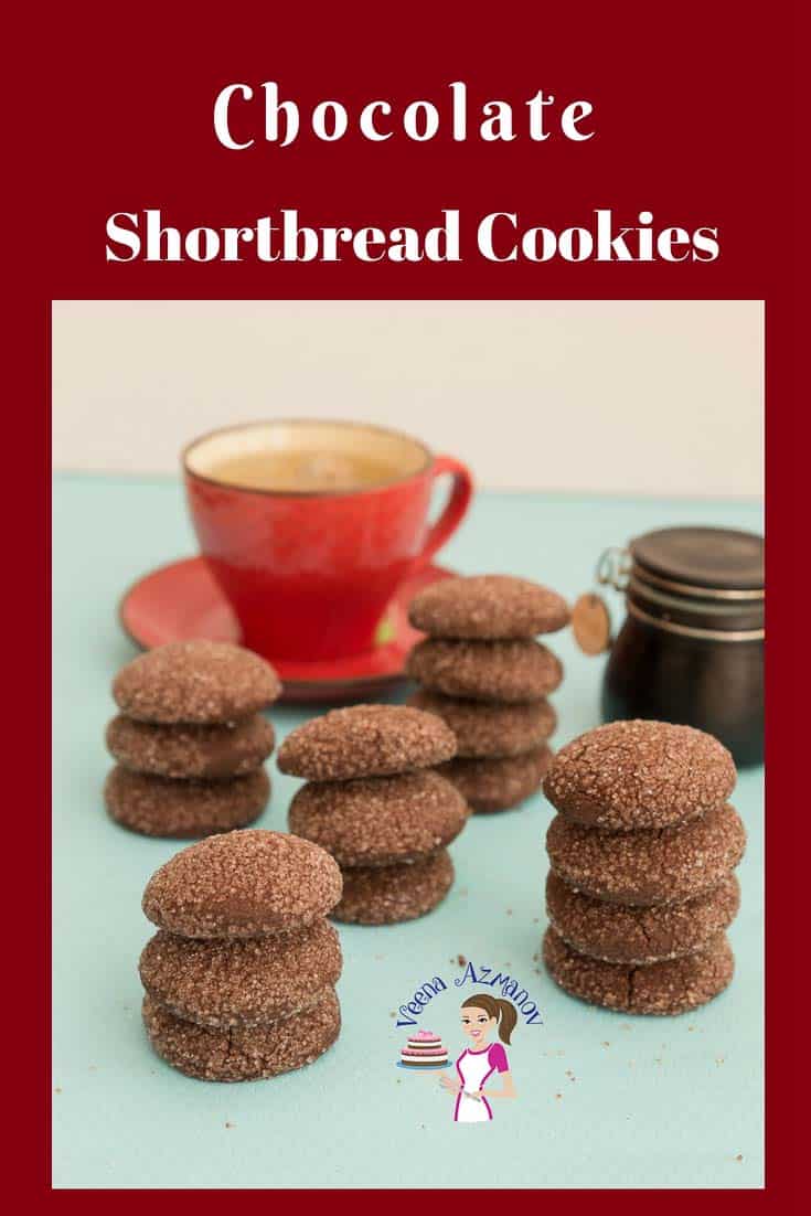 Soft, crisp and delicate these chocolate shortbread cookies just melt in the mouth. Made with just five simple ingredients and five minutes to mix these cookies get done in less than 20 minutes. No need to chill the dough and no special equipment but just a bowl and a whisk is all you need. An image optimized for social sharing for these chocolate shortbread cookies made with just six simple ingredients and five minutes to mix. The best shortbread cookies.