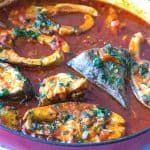 A fish dish in the skillet.