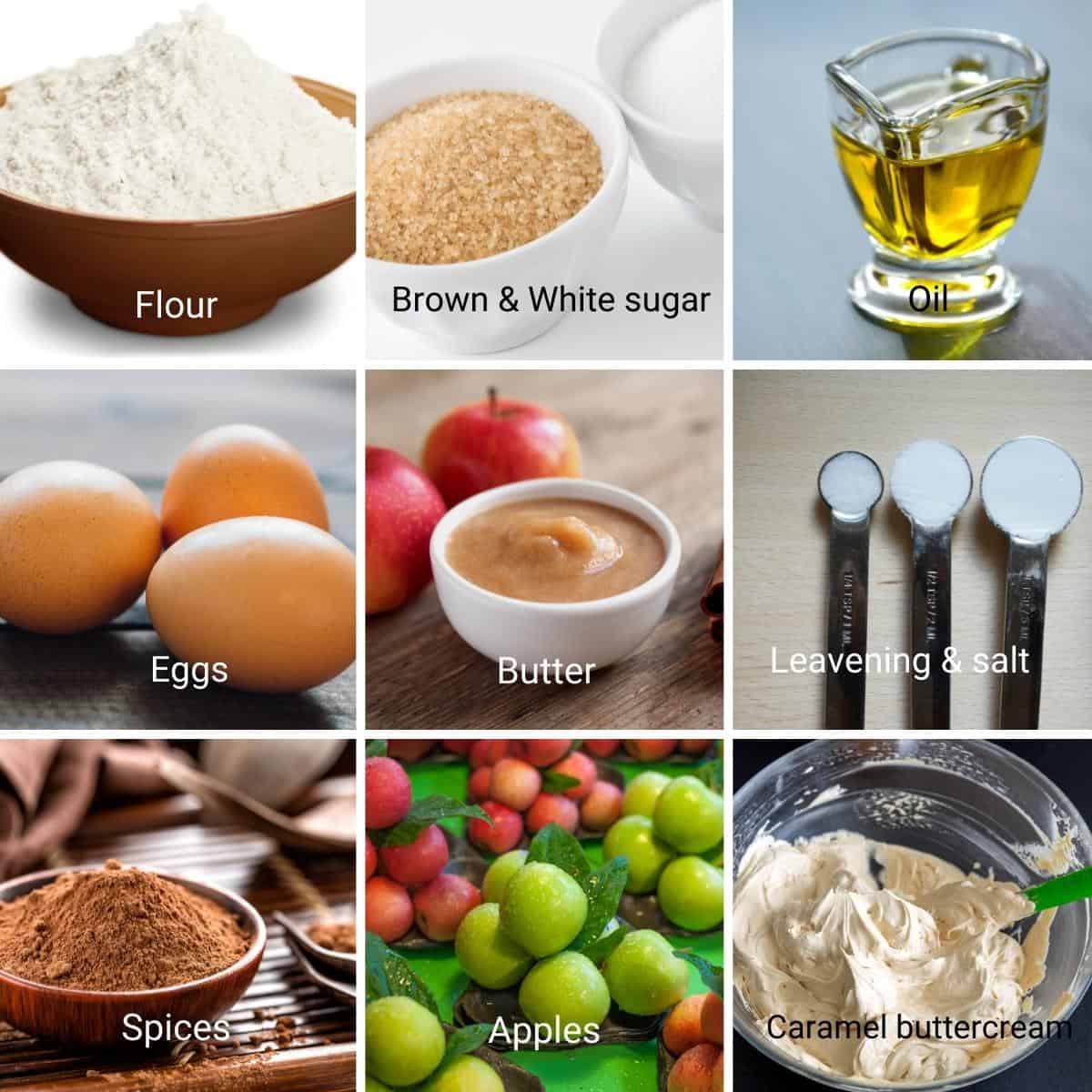 Ingredients to make caramel apple cake.