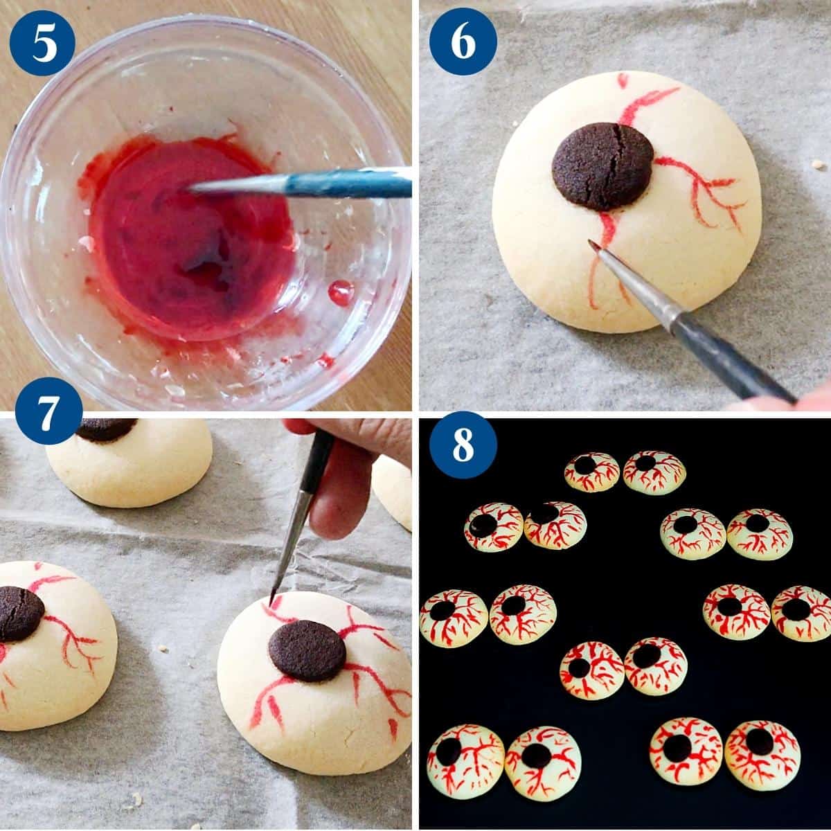 progress pictures painting the eyeball cookies. 