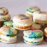 Stack of French macarons on the table.