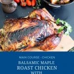 Pinterest image for maple roast chicken with veggies.