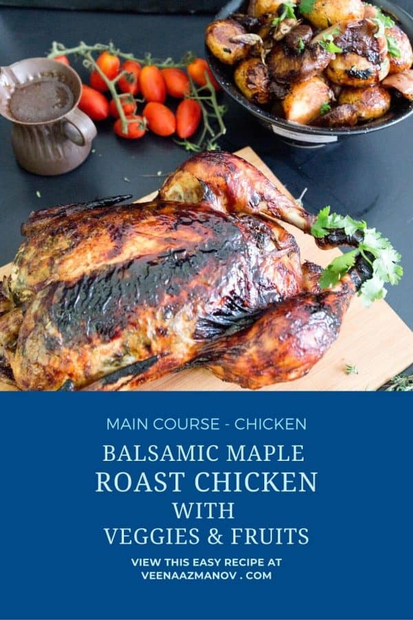 Pinterest image for maple roast chicken with veggies.