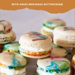 Pinterest image for Multicolored Tie Dye Macarons.
