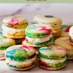 Pinterest image for Multicolored Tie Dye Macarons.