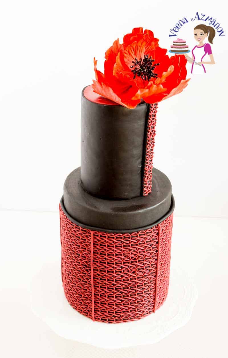 A black and red fondant cake.