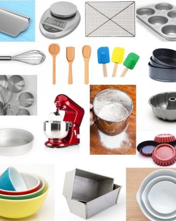 Collage of baking tool every baker needs.