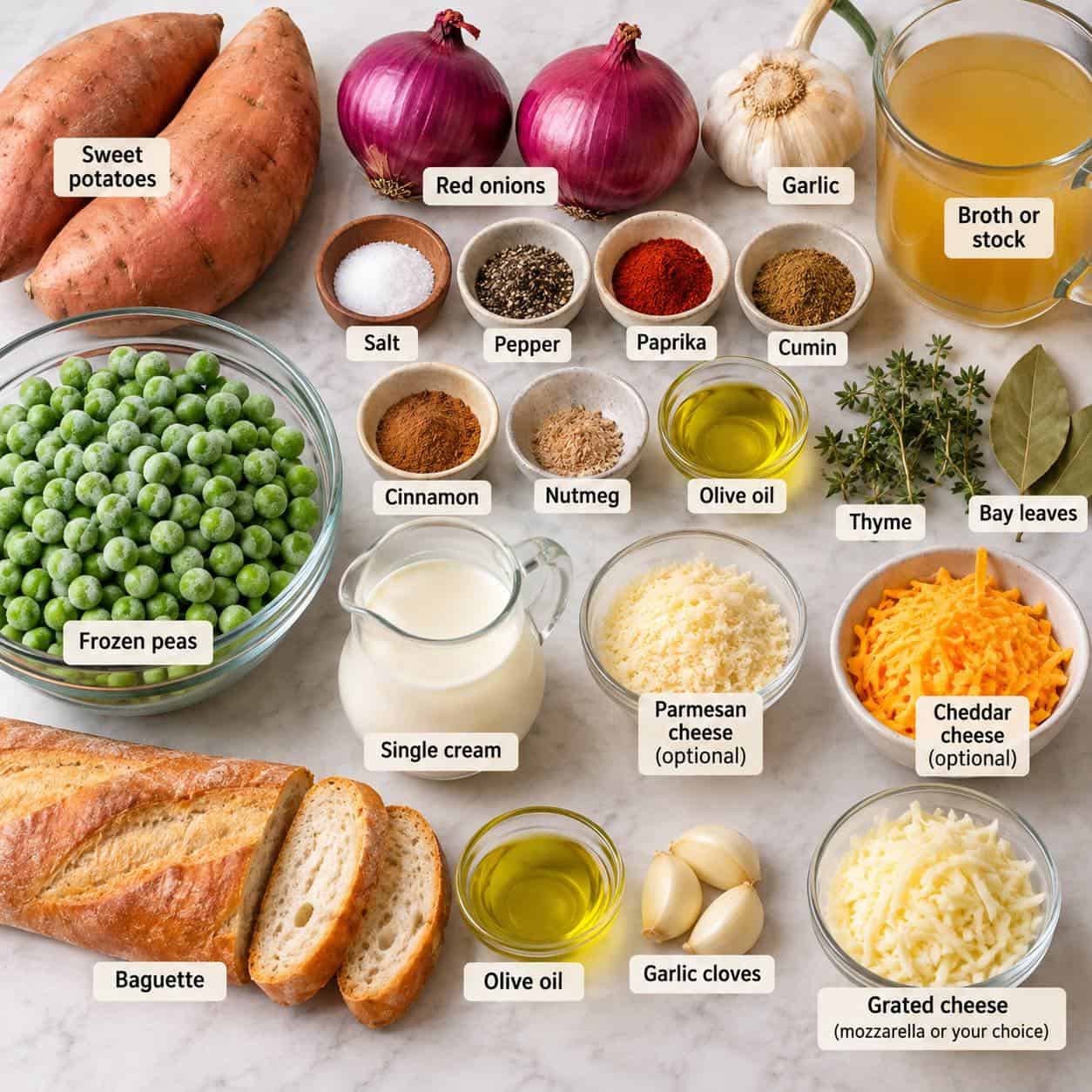 Ingredients for making Roasted Sweet Potato Soup.