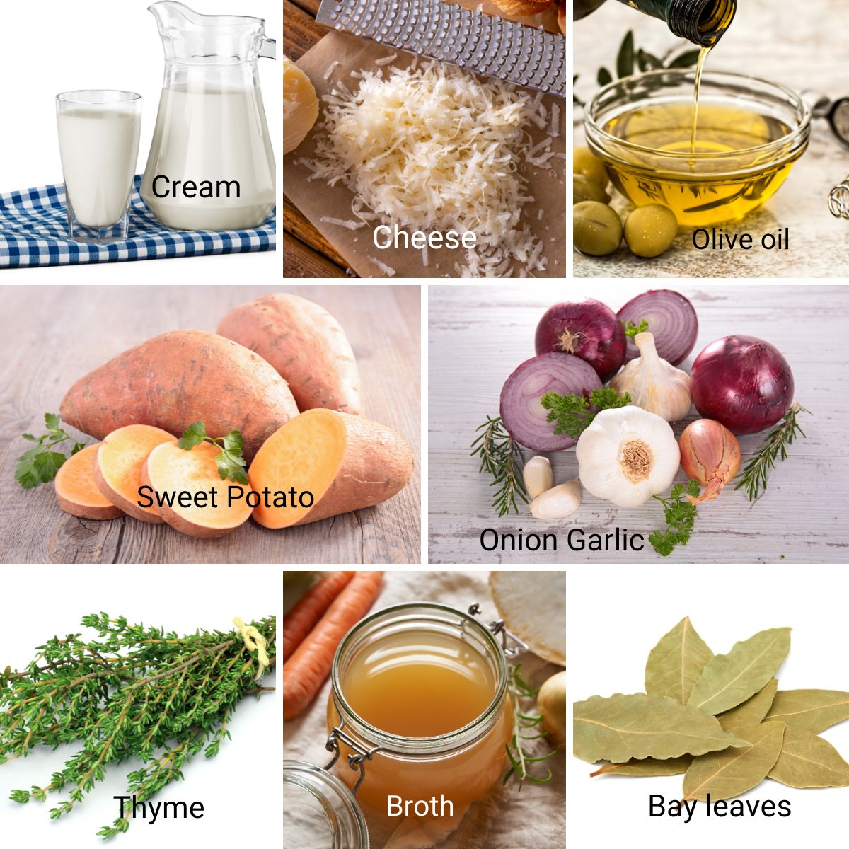 Ingredients for making sweet potato soup.