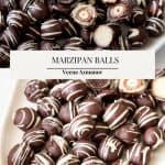 Pinterest image for Truffles with marzipan and chocolate.