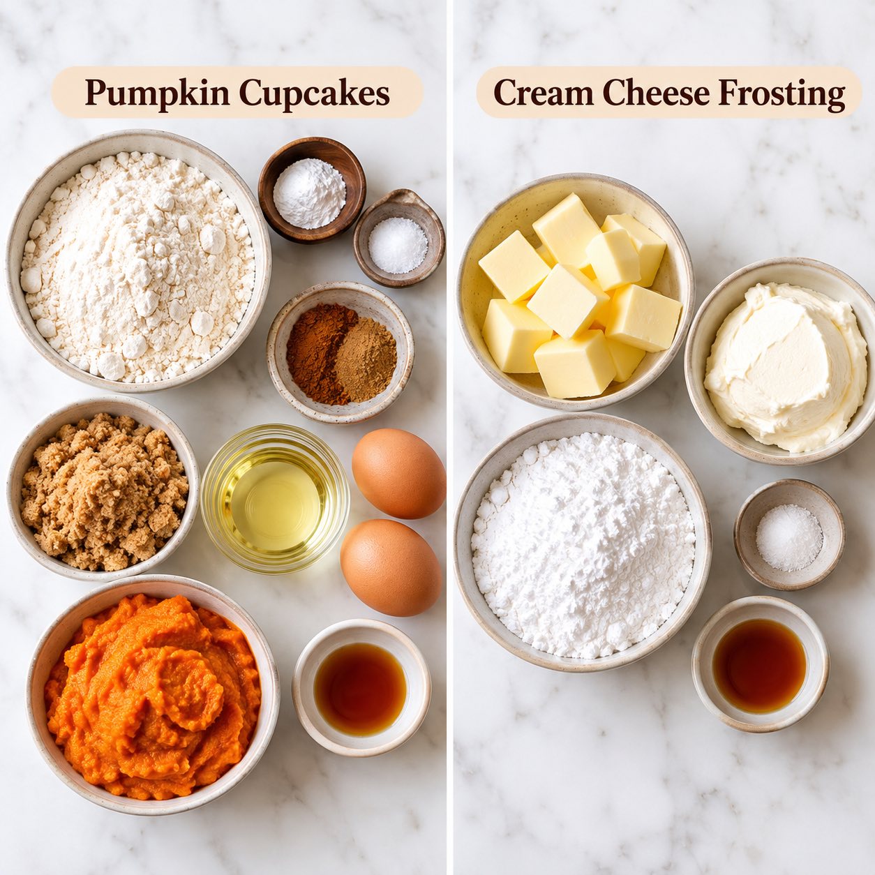 Ingredients for making pumpkin cupcakes.