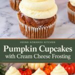 Pinterest image for Pumpkin Cupcakes with Cream Cheese Frosting.
