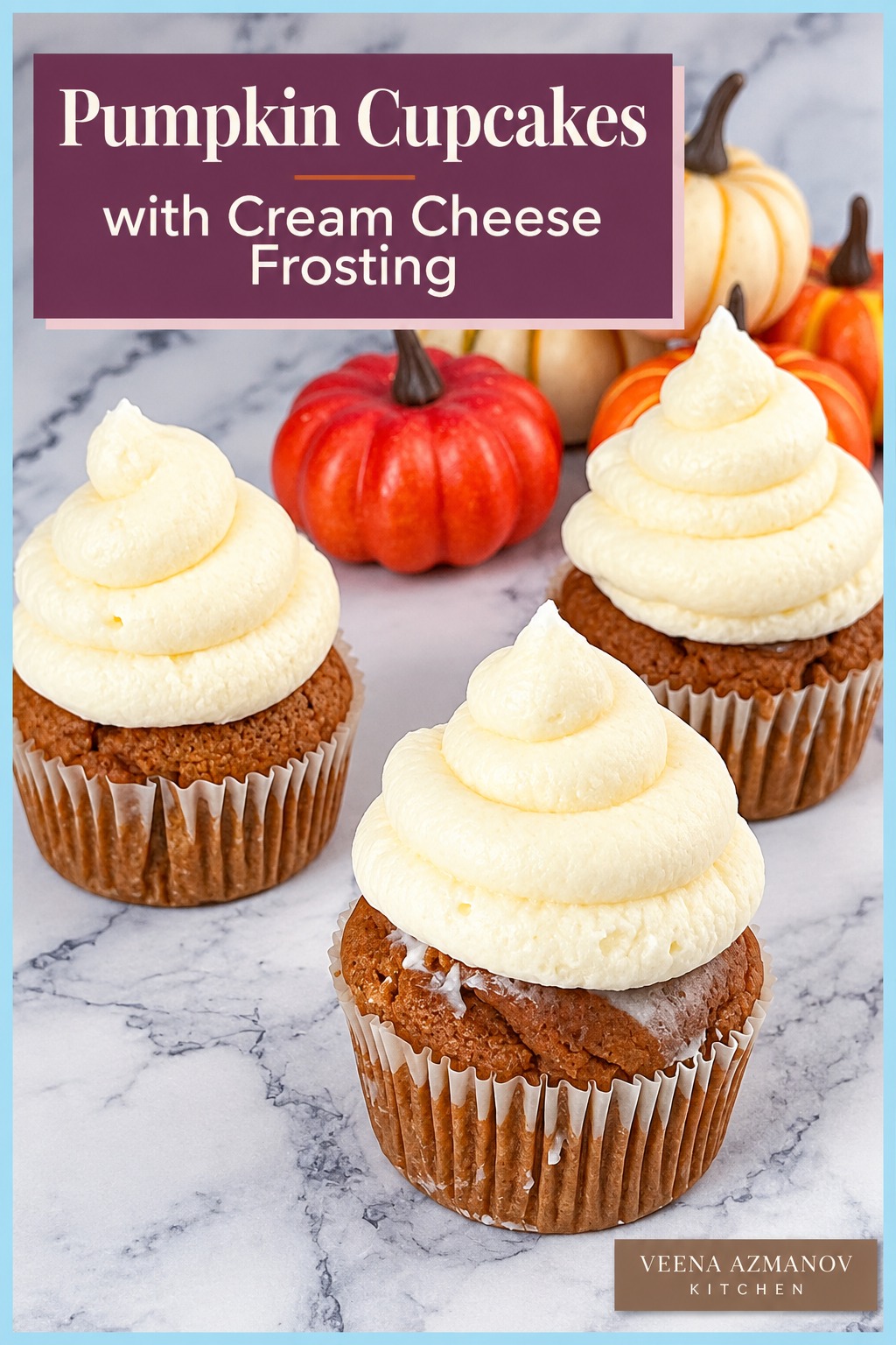 Pinterest image for Pumpkin Cupcakes with Cream Cheese Frosting.
