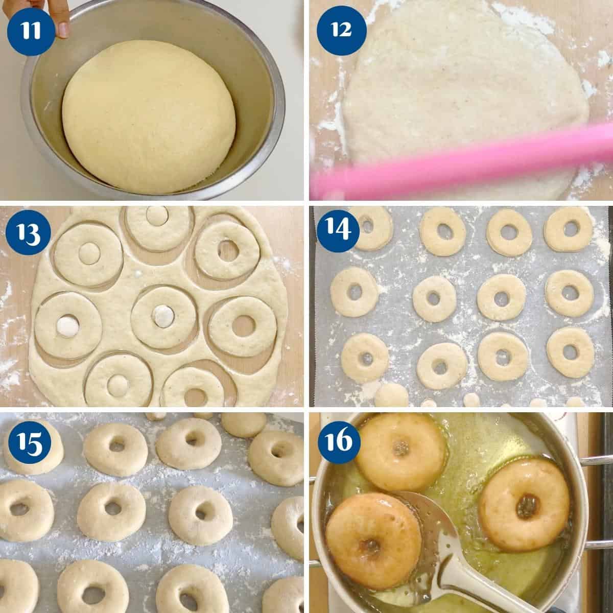 Progress pictures deep frying the donuts.