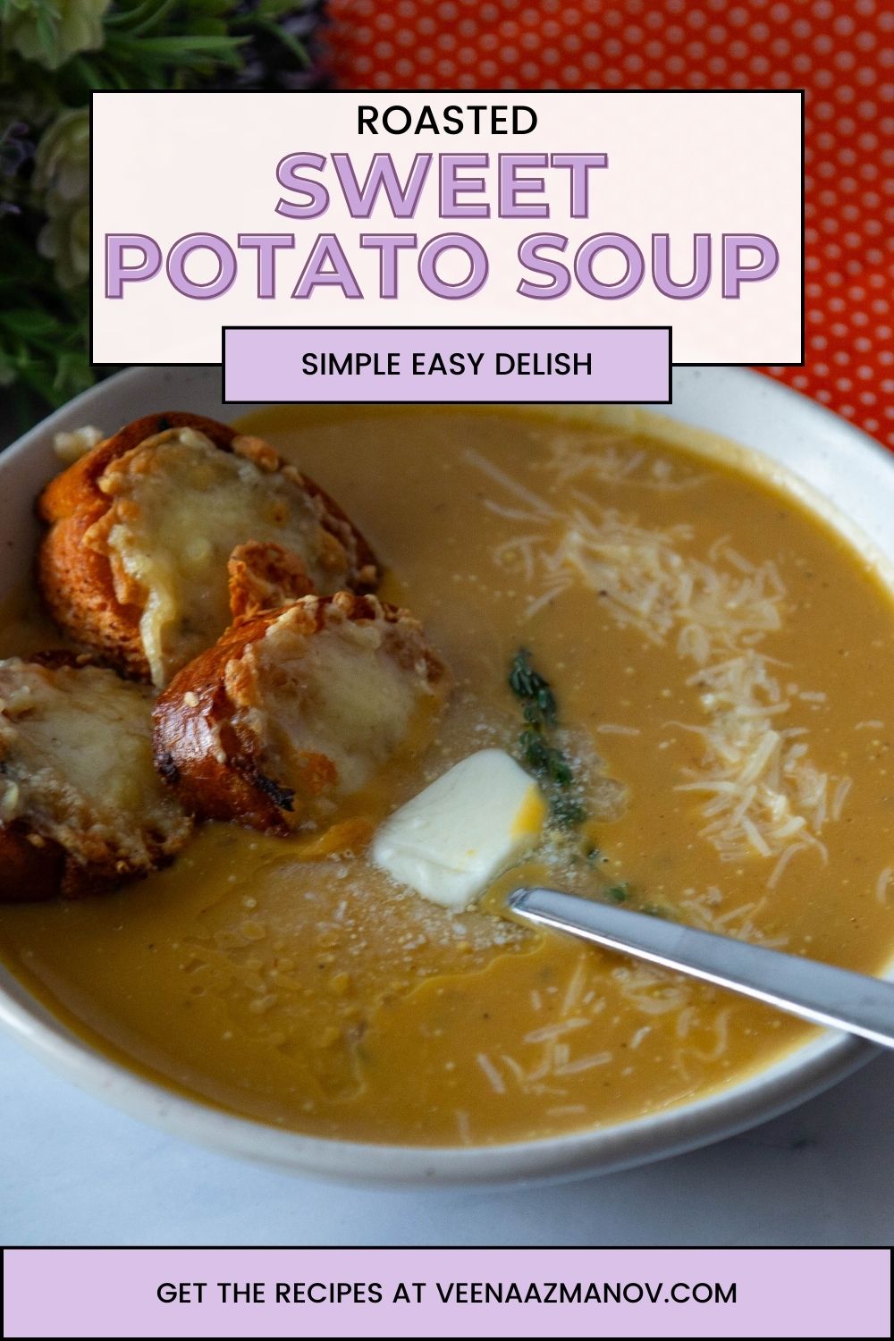 Pinterest image for Roast Sweet Potato Soup.