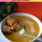 Pinterest image for Roast Sweet Potato Soup.