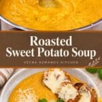 Pinterest image for Roasted Sweet Potato Soup Recipe.