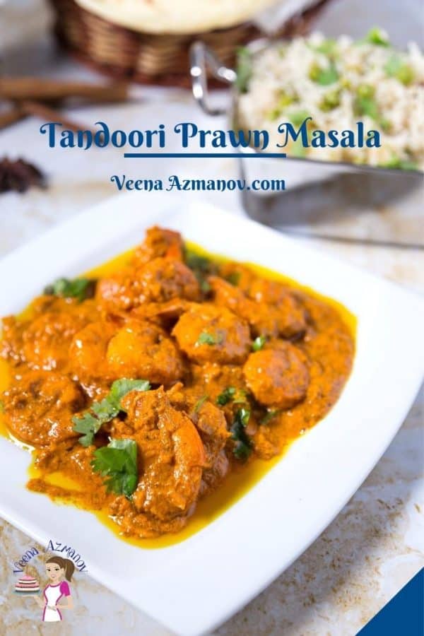 Pinterest image for tandoori masala with shrimp prawns.