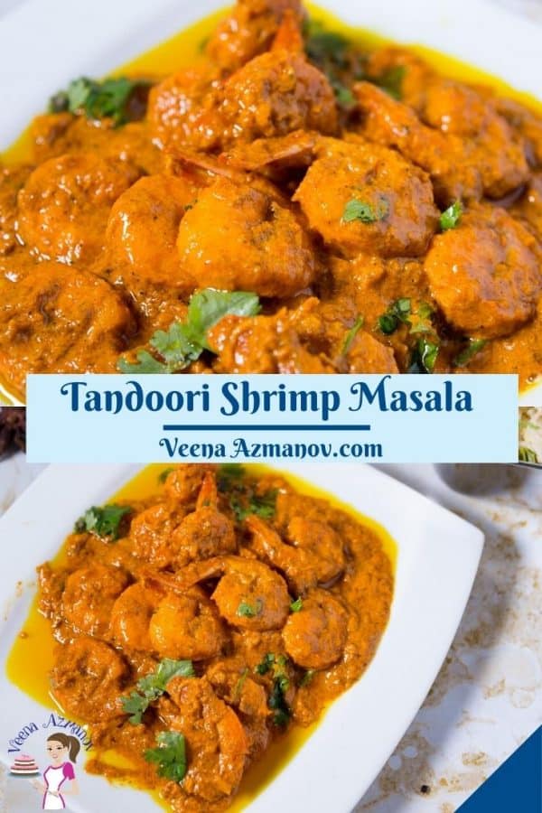 Pinterest image for tandoori prawn masala.