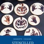 Pinterest image for stenciled cookies.