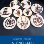 Pinterest image for stenciled cookies.