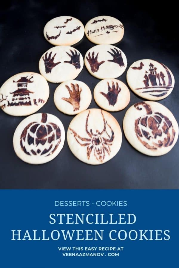 Pinterest image for stenciled cookies.