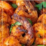 Pinterest image for grilled Indian prawns.