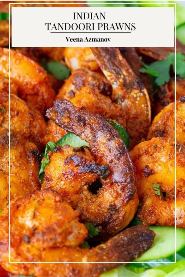 Pinterest image for grilled Indian prawns.
