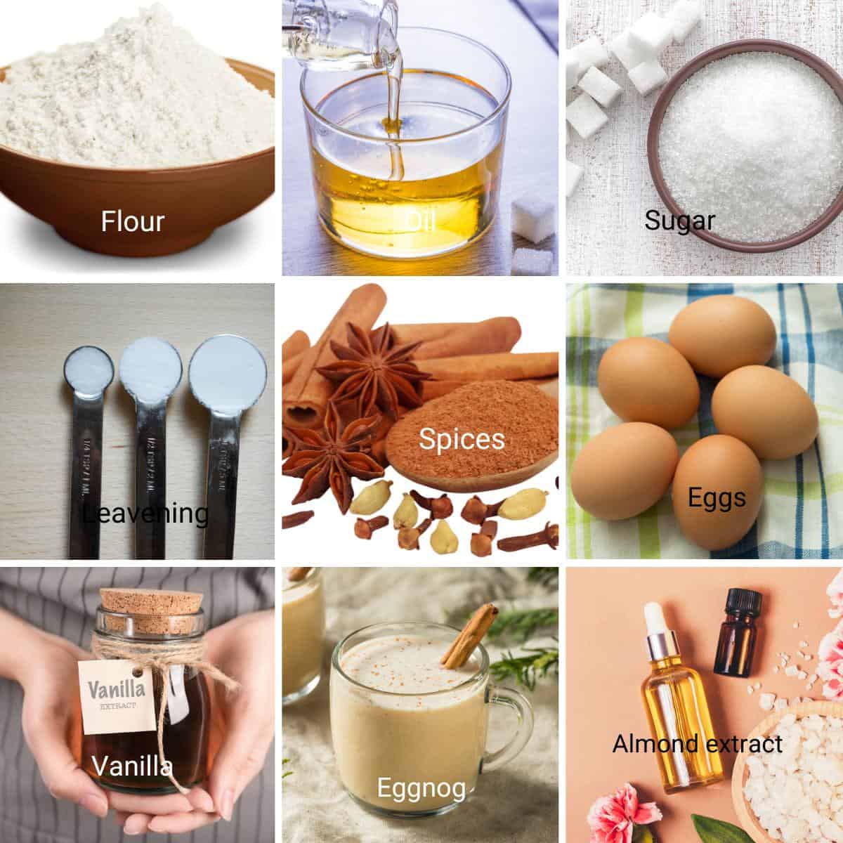 Ingredients for making Eggnog Cupcakes.