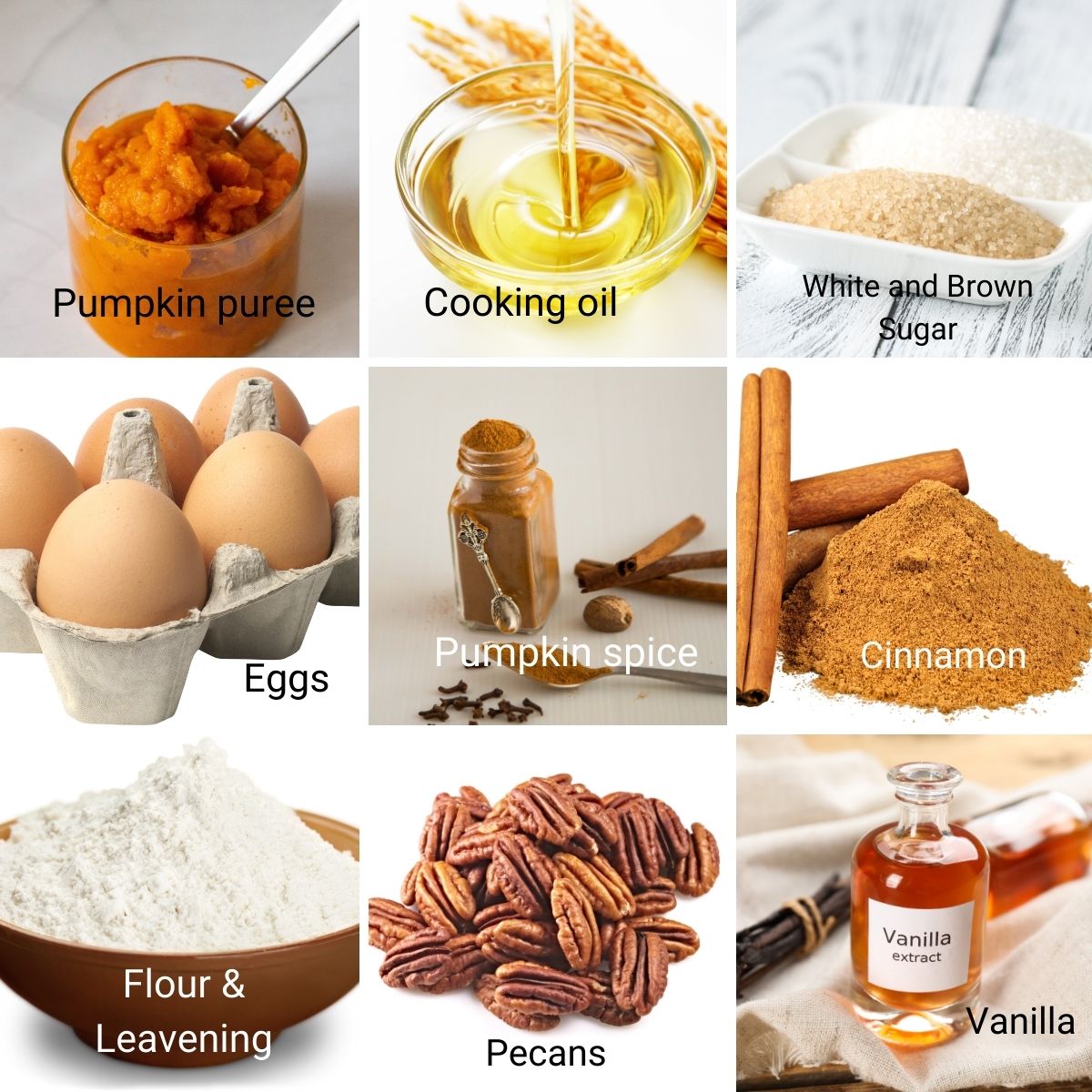 Ingredients for making pumpkin muffins.