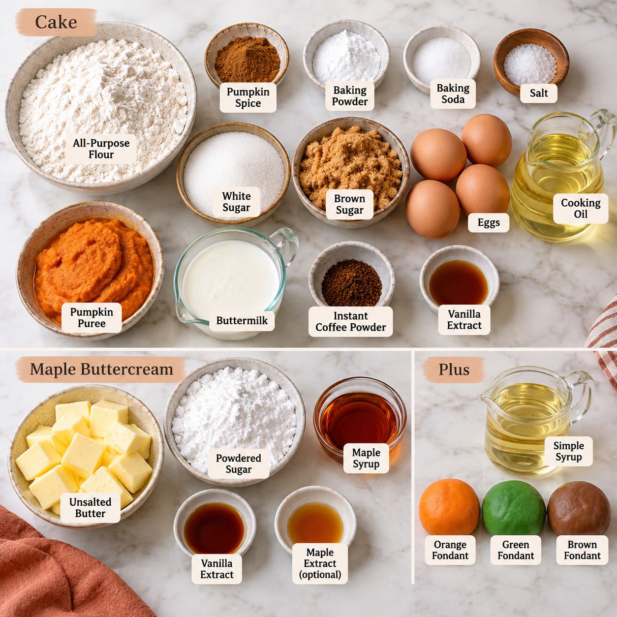 Ingredients for Pumpkin Spice Latte Cake.