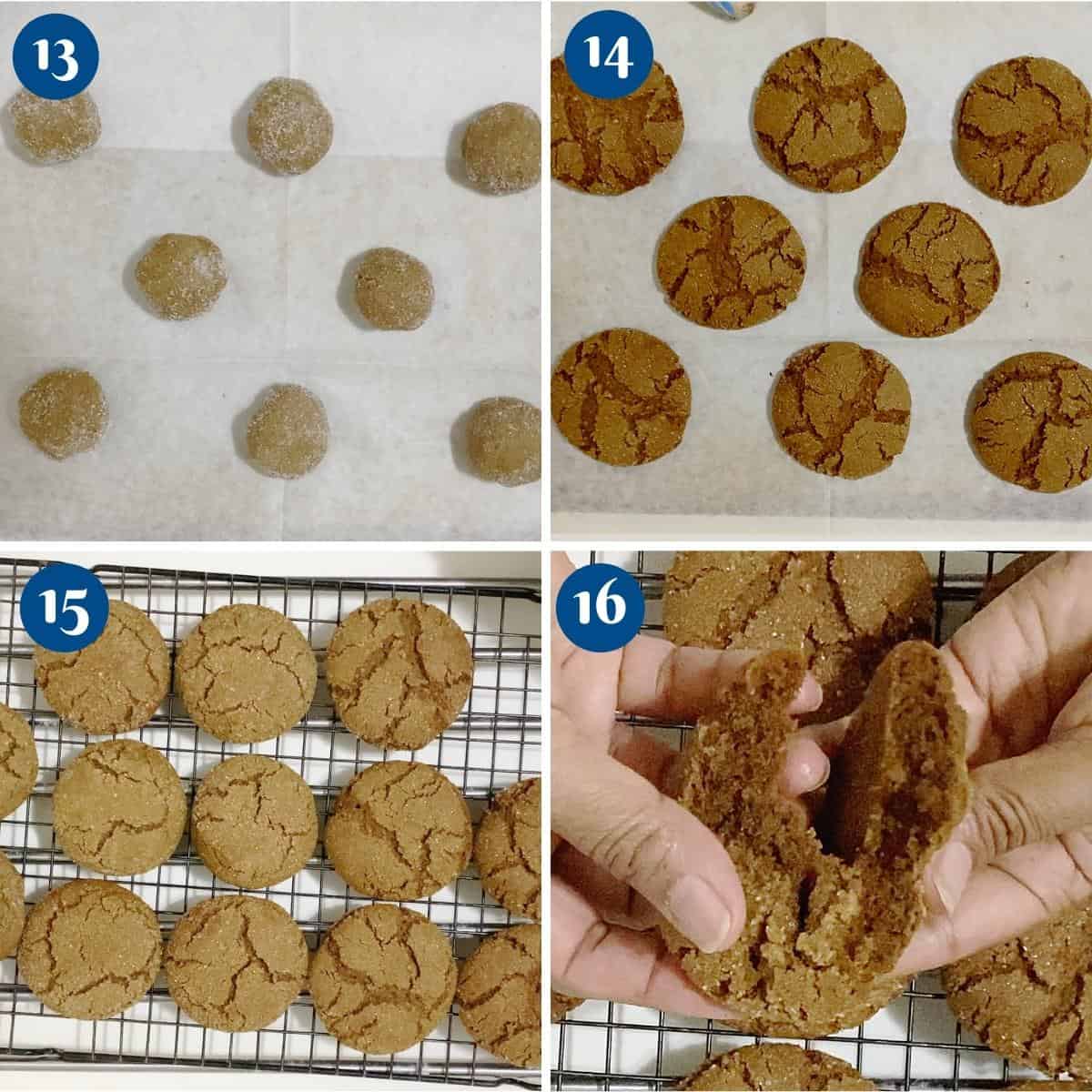 Progress pictures making molasses cookies.