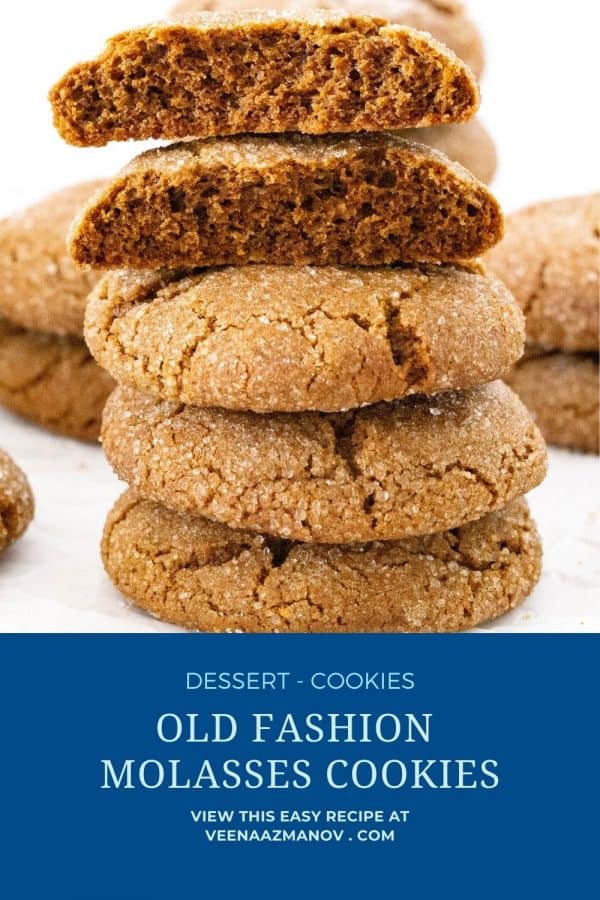 Pinterest image for old fashion molasses cookies.