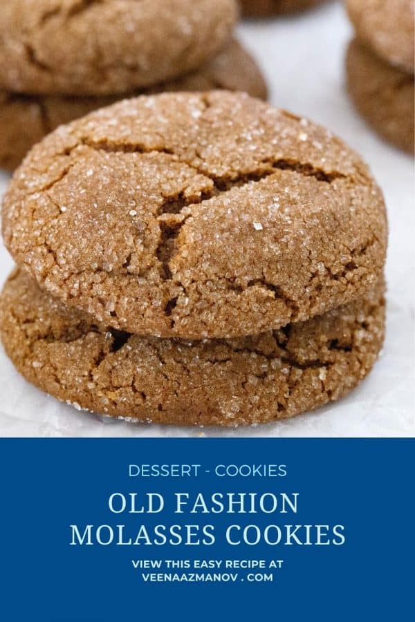 Pinterest image for old fashion molasses cookies.