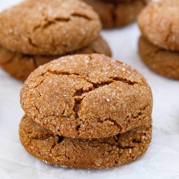 Stack of molasses cookies.