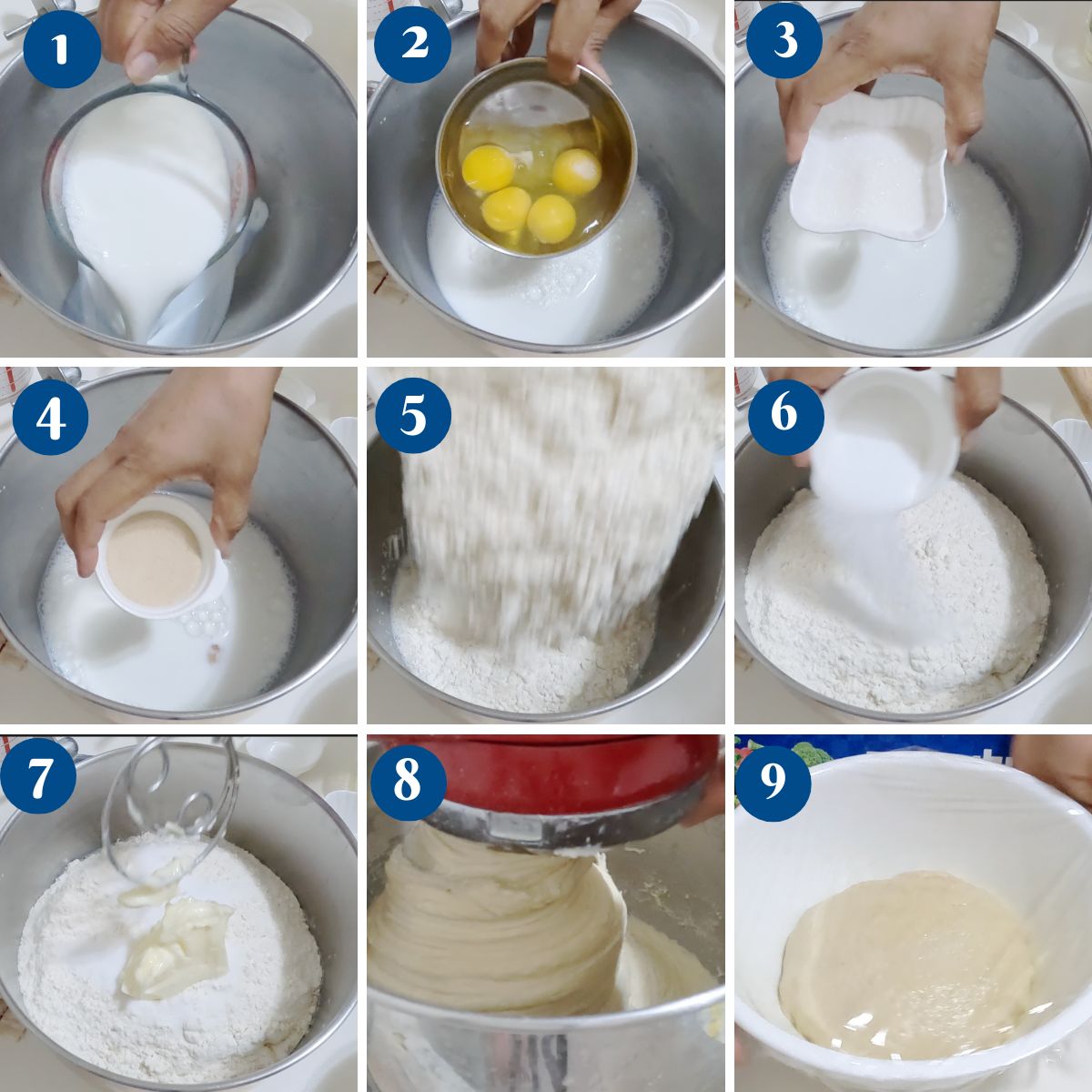 Progress Pictures making the jam donuts dough.
