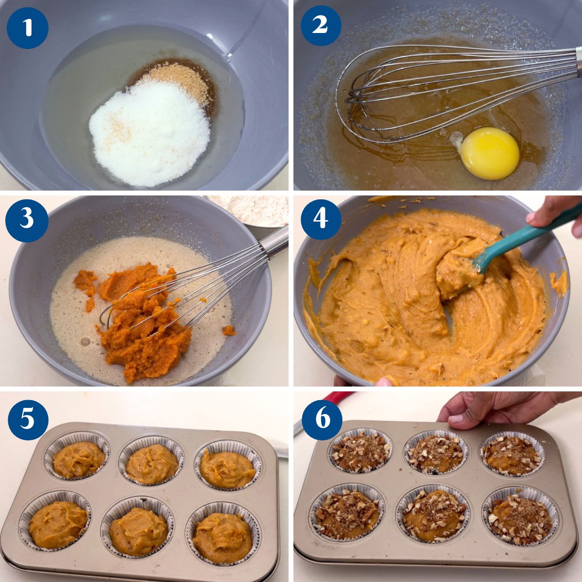 Progress Pictures making pumpkin muffins.