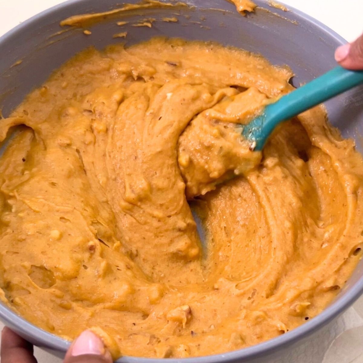 Batter for pumpkin muffins.
