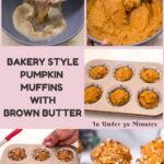 Pinterest image for pumpkin muffins with cinnamon sugar pecan tops.