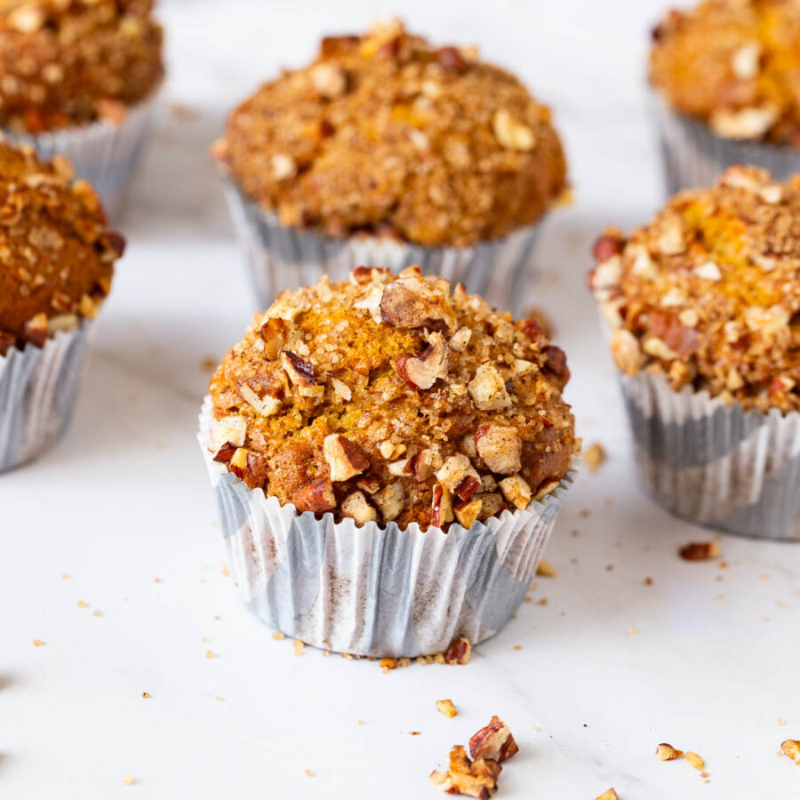 Baked pumpkin muffins on the table.