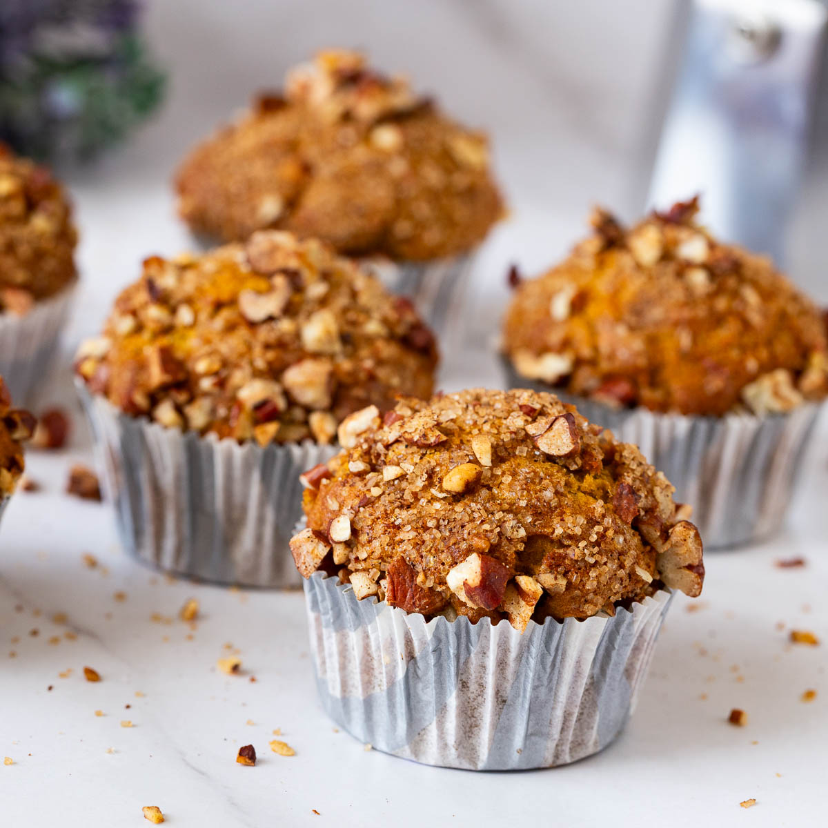 Baked pumpkin muffins on the table.