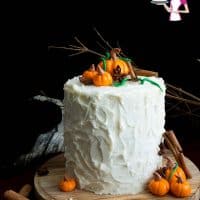 Celebrate the season of fall with pumpkin spice latte cake and maple buttercream frosting.