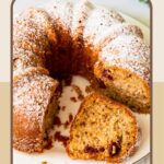 Pinterest image for Almond Cranberry Bundt Cake with Semolina.