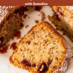 Pinterest image for Almond Cranberry Bundt Cake with Semolina.